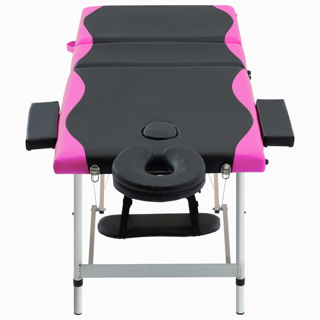 vidaXL 3-Zone Foldable Massage Table Aluminium Black and Pink