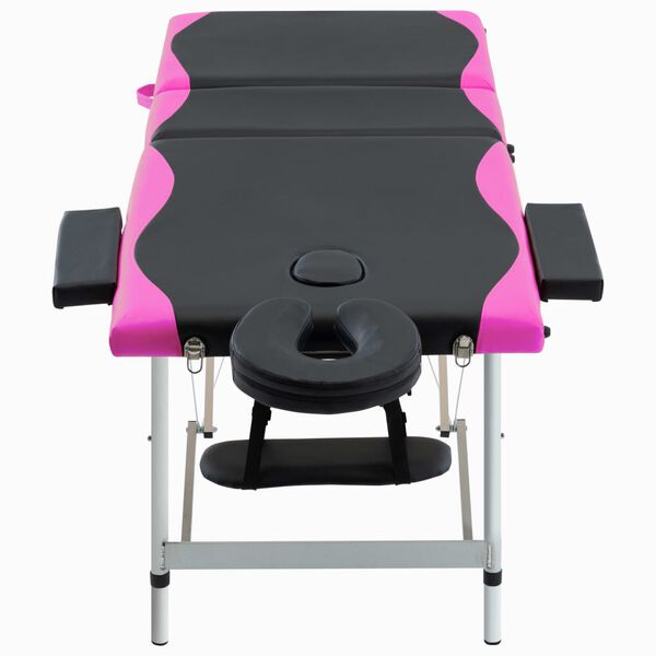 vidaXL 3-Zone Foldable Massage Table Aluminium Black and Pink