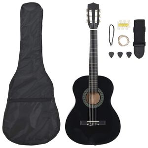 vidaXL 8 Piece Classical Guitar Beginner Set Black 3/4 36"