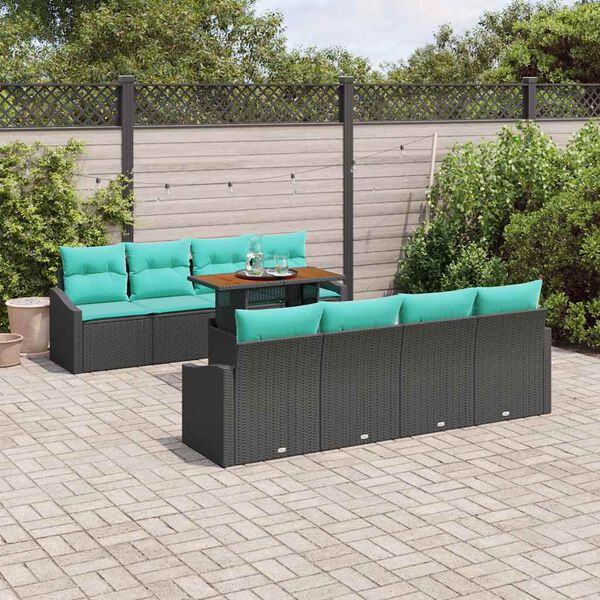 vidaXL Garden Sofa Set with Cushion Manual 9 pcs Black and Teal