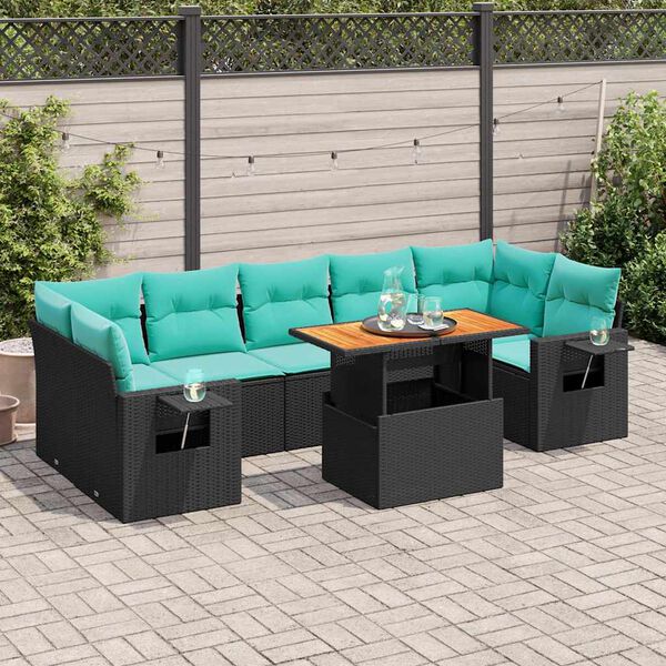 vidaXL 8 Piece Garden Sofa Set with Cushions Black Poly Rattan