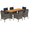 vidaXL 7 Piece Garden Dining Set with Cushions Grey Poly Rattan