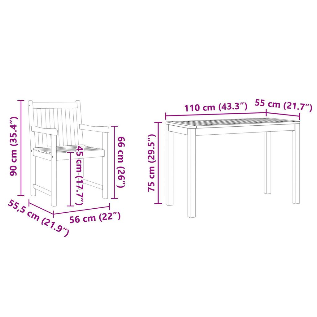 vidaXL Garden Dining Set 3 pcs Brown Solid acacia wood