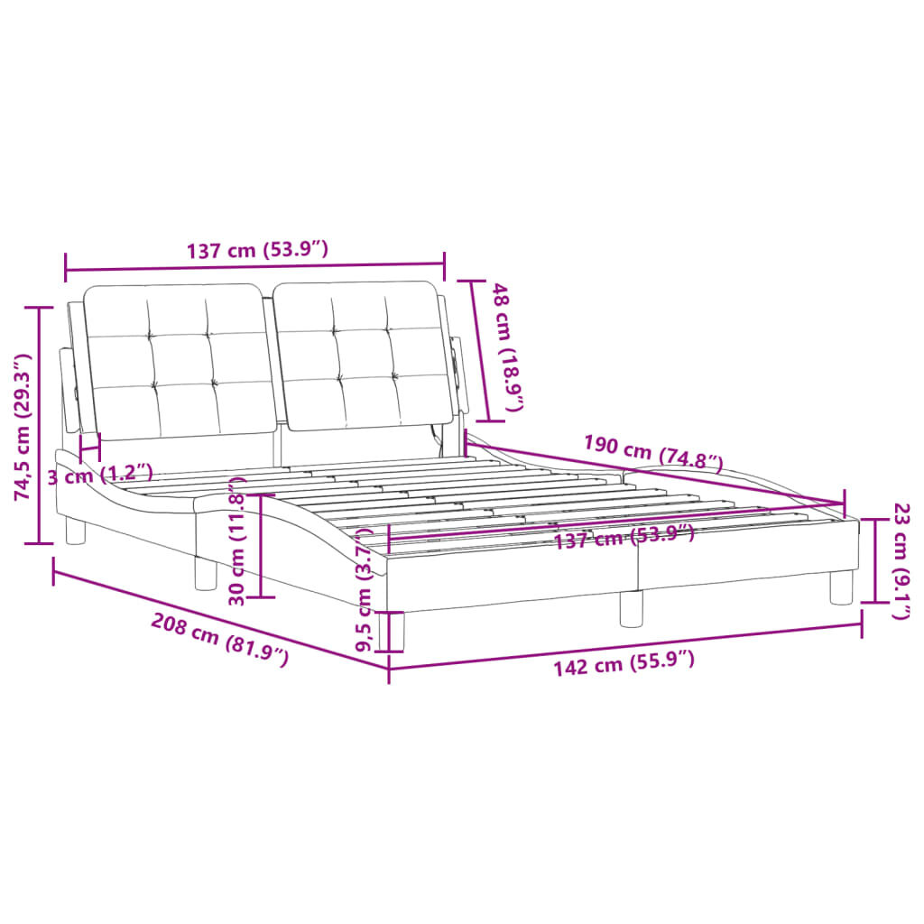 vidaXL Bed Frame without Mattress Black 137x190 cm Faux Leather