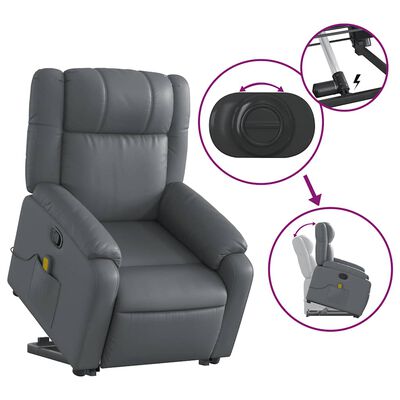 vidaXL Stand up Massage Recliner Chair Grey Faux Leather