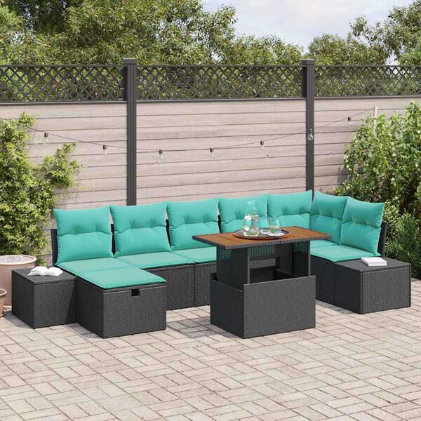 vidaXL Garden Sofa Set Height-Adjustable 8 pcs Black Poly Rattan