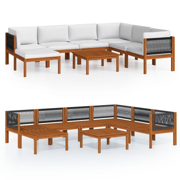 vidaXL 8 Piece Garden Lounge Set with Cushions Cream Solid Acacia Wood