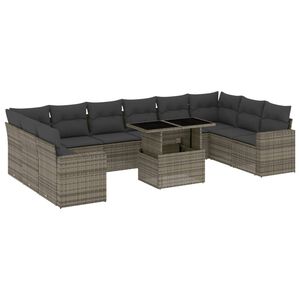 vidaXL 11 Piece Garden Sofa Set with Cushions Grey Poly Rattan