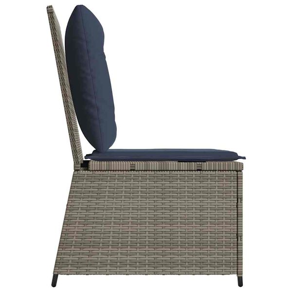 vidaXL Garden Sofa with Cushion Grey and Navy Blue Poly Rattan