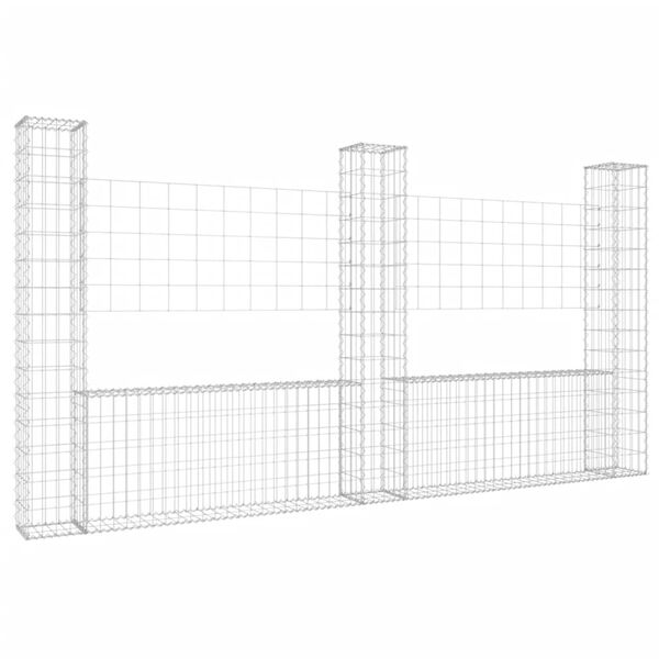vidaXL U-shape Gabion Basket with 3 Posts Iron 260x20x150 cm