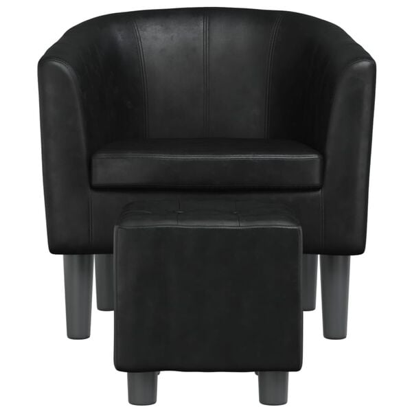 vidaXL Tub Chair with Footstool Black Faux Leather