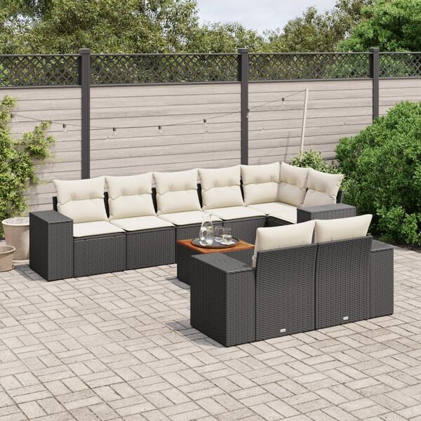 vidaXL 9 Piece Garden Sofa Set with Cushions Black Poly Rattan
