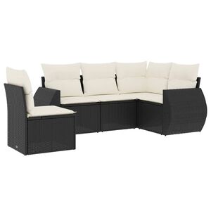 vidaXL 5 Piece Garden Sofa Set with Cushions Black Poly Rattan