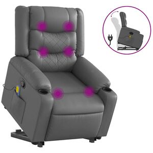 vidaXL Stand up Massage Recliner Chair Grey Faux Leather