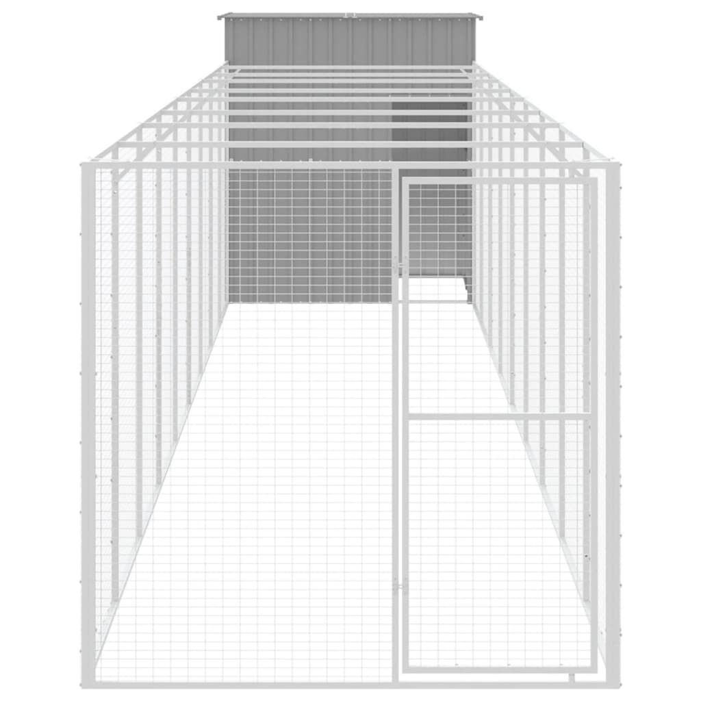 vidaXL Dog House with Run Light Grey 165x1067x181 cm Galvanised Steel
