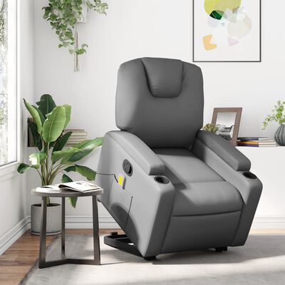 vidaXL Stand up Massage Recliner Chair Grey Faux Leather