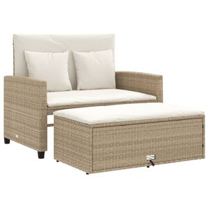 vidaXL Garden Sofa with Cushions 2-Seater Beige Poly Rattan