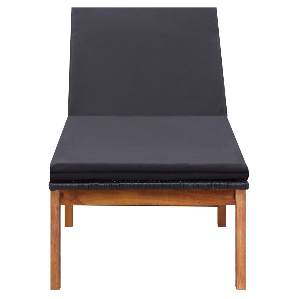 vidaXL Sun Lounger with Cushion Poly Rattan and Solid Acacia Wood