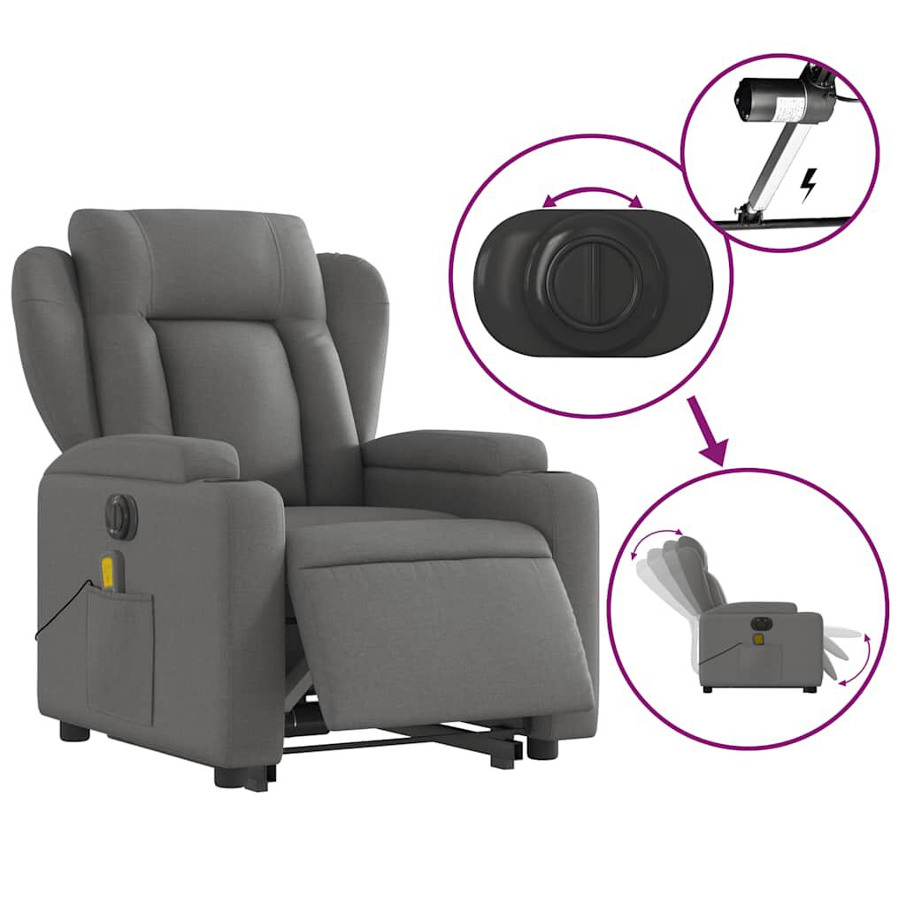 vidaXL Electric Stand up Massage Recliner Chair Dark Grey Fabric