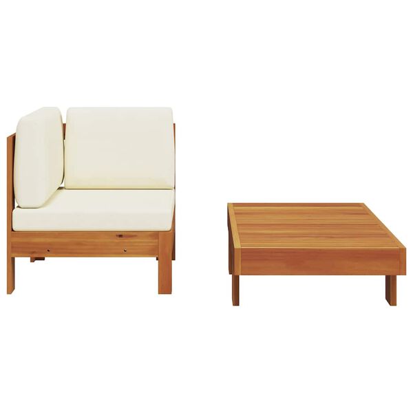 vidaXL 2 Piece Garden Lounge Set with Cream White Cushions Acacia Wood