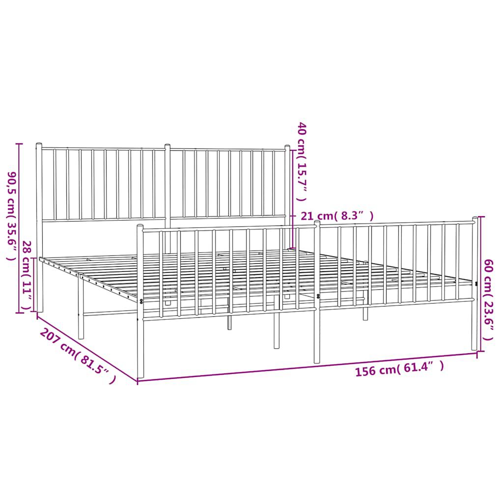 vidaXL Metal Bed Frame without Mattress with Footboard White 150x200cm