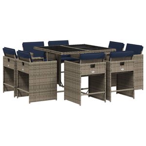 vidaXL 17 Piece Garden Dining Set with Cushions Grey Poly Rattan
