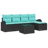 vidaXL Sofa Set with Cushion 6 pcs Black and Turquoise Poly Rattan