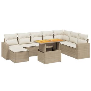 vidaXL 9 Piece Garden Sofa Set with Cushions Beige Poly Rattan