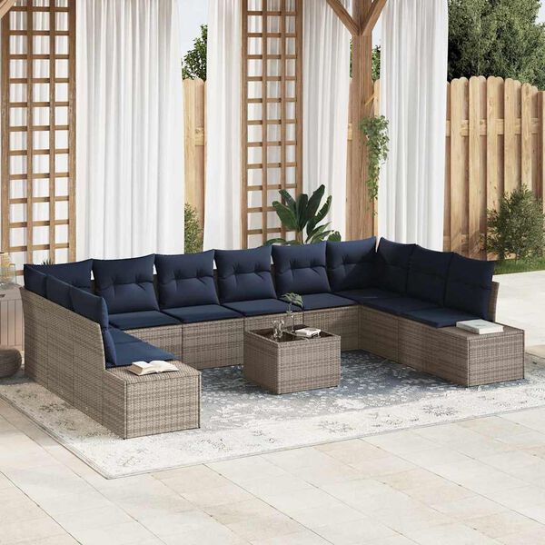 vidaXL Garden Sofa Set with Cushion 11 pcs Grey Poly Rattan