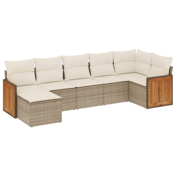 vidaXL 7 Piece Garden Sofa Set with Cushions Beige Poly Rattan