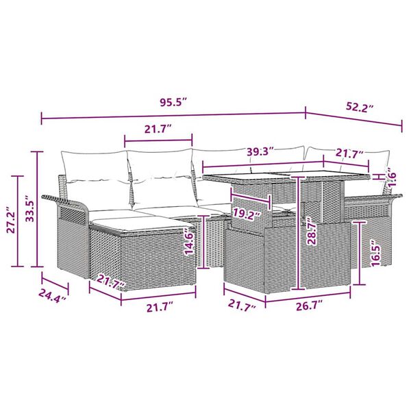 vidaXL Garden Sofa Set with Cushion 7 pcs Brown Poly rattan