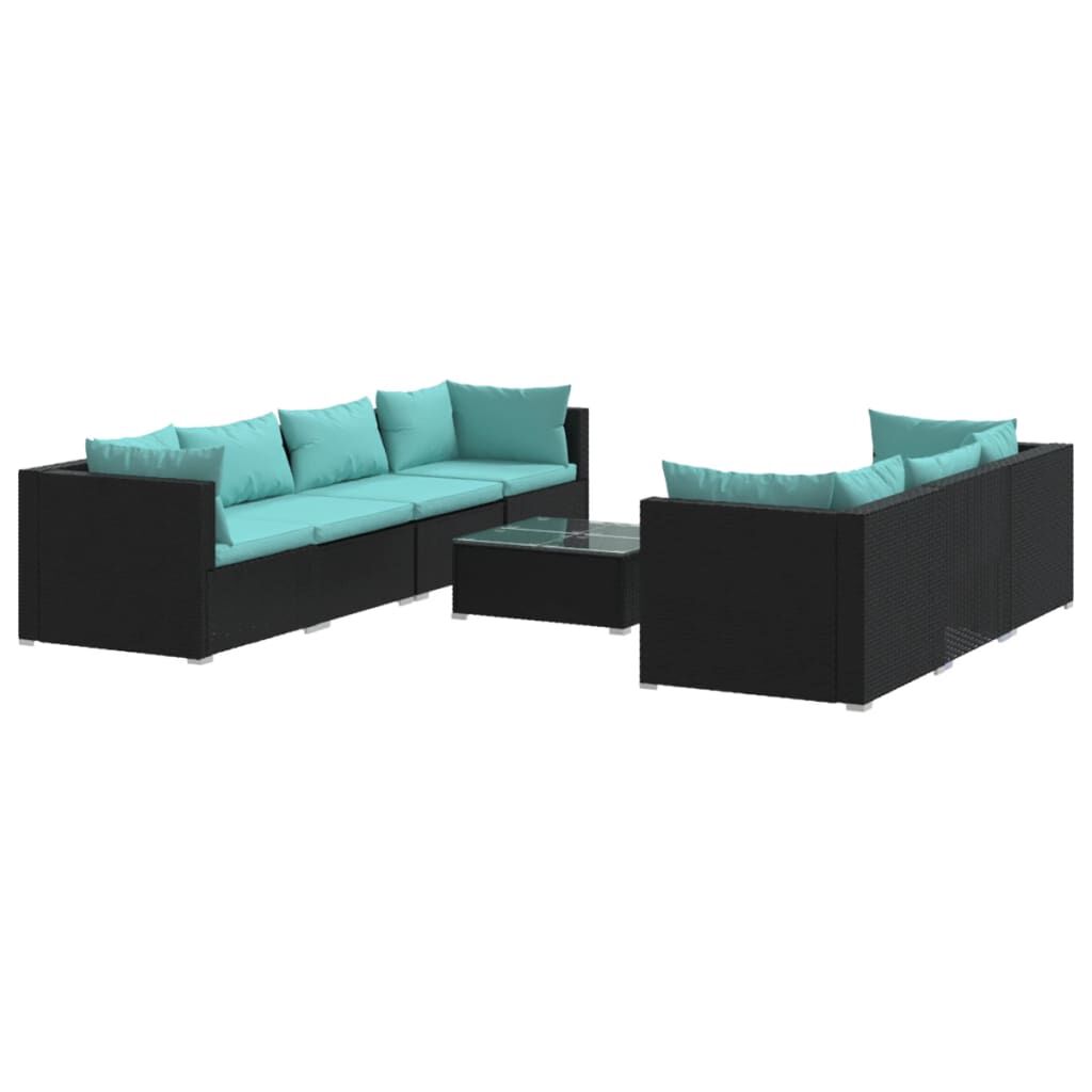 vidaXL 8 Piece Garden Lounge Set with Cushions Poly Rattan Black