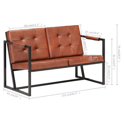 vidaXL 2-Seater Sofa Brown Real Goat Leather
