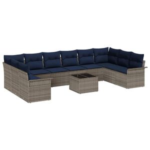 vidaXL Garden Sofa Set with Cushion 11 pcs Grey Poly Rattan