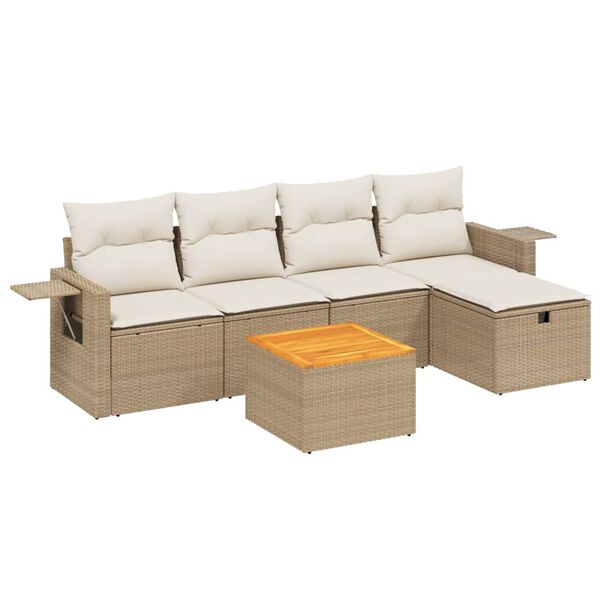 vidaXL 6 Piece Garden Sofa Set with Cushions Beige Poly Rattan