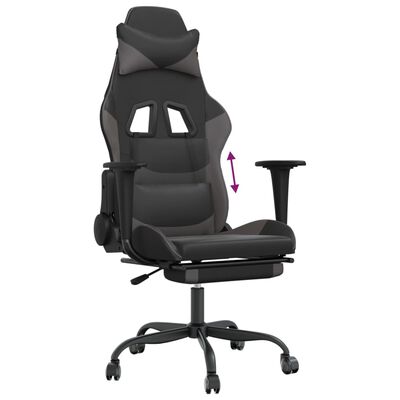 vidaXL Gaming Chair with Footrest Black and Grey Faux Leather