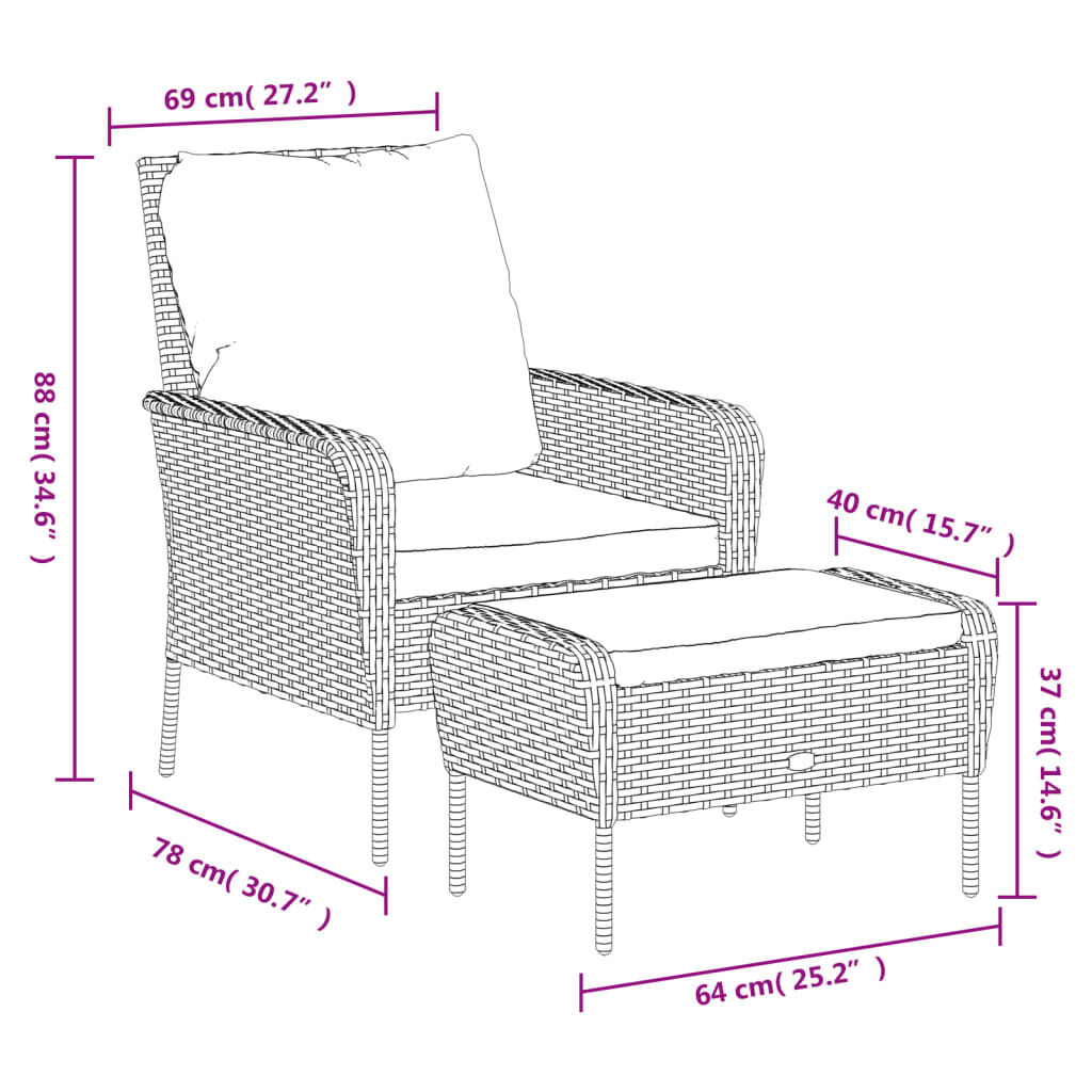 vidaXL Garden Chair with Footstool Light Brown Poly Rattan