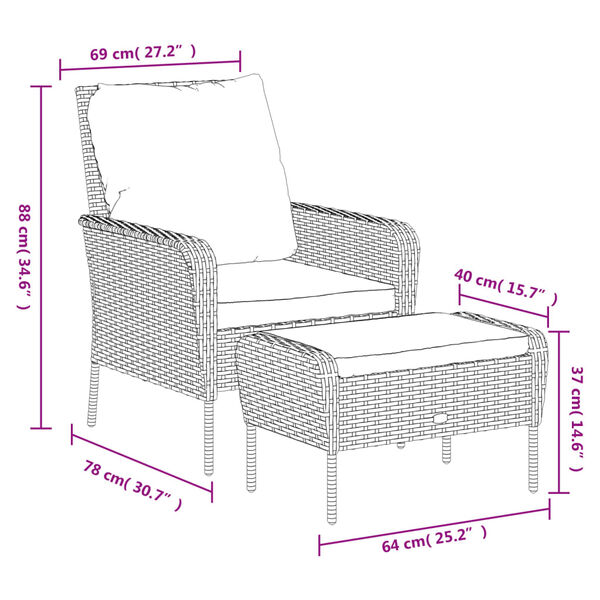 vidaXL Garden Chair with Footstool Light Brown Poly Rattan