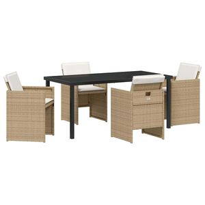 vidaXL Garden Dining Set with Cushion 5 pcs Beige Poly Rattan