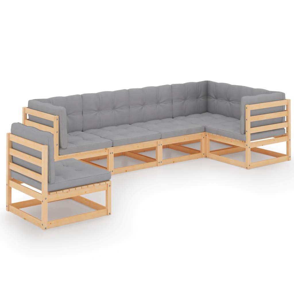 vidaXL 6 Piece Garden Lounge Set with Cushions Solid Pinewood
