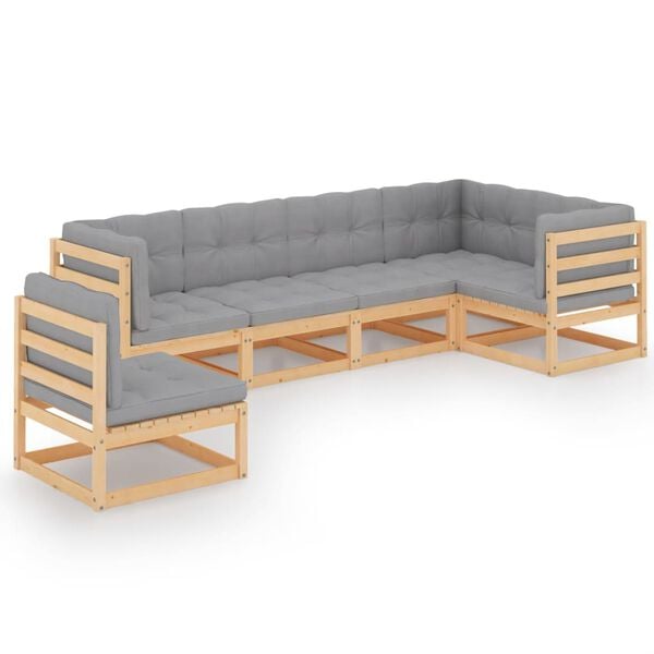 vidaXL 6 Piece Garden Lounge Set with Cushions Solid Pinewood