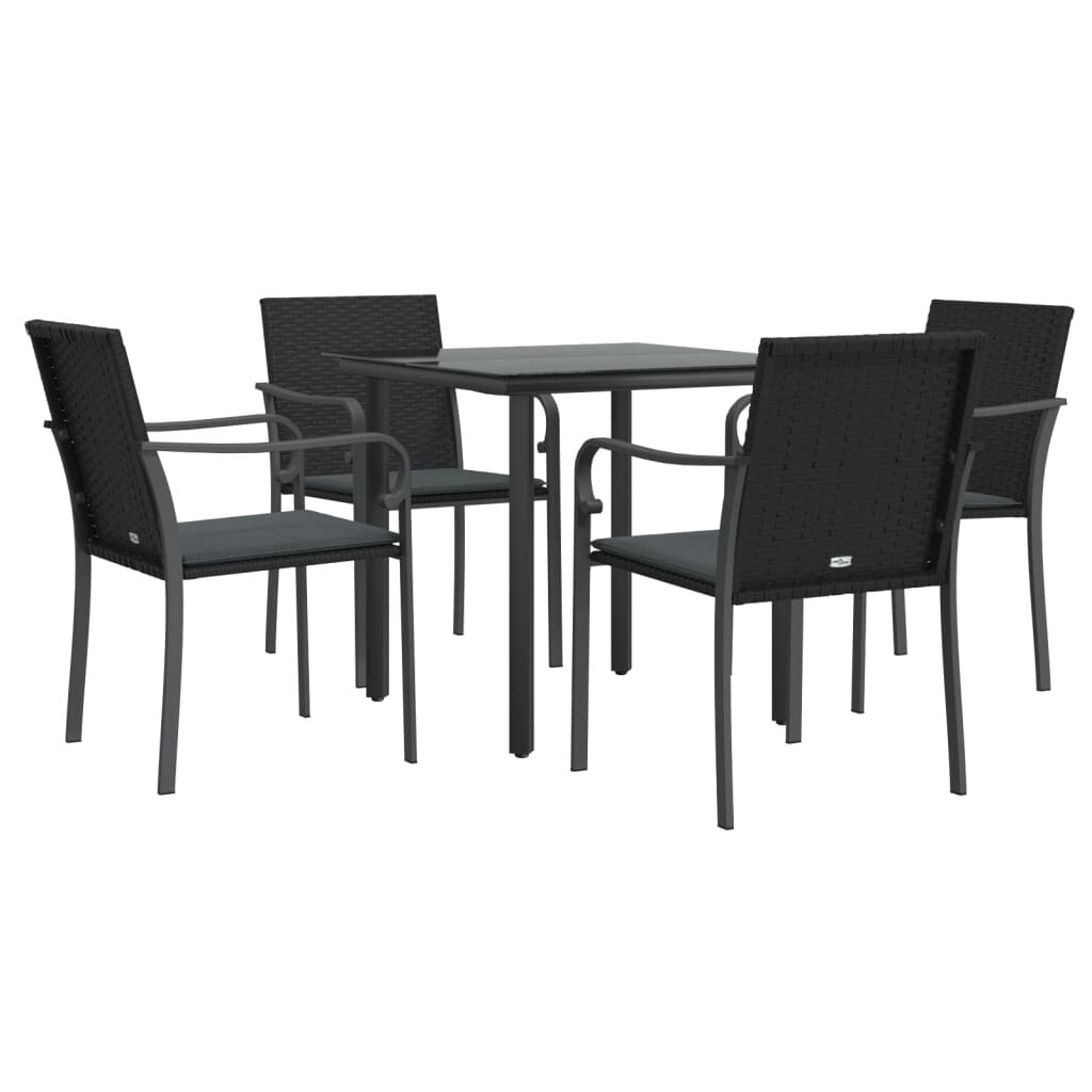 vidaXL 5 Piece Garden Dining Set with Cushions Poly Rattan and Steel