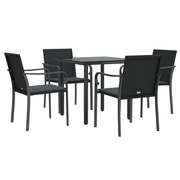vidaXL 5 Piece Garden Dining Set with Cushions Poly Rattan and Steel