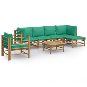 vidaXL 7 Piece Garden Lounge Set with Green Cushions Bamboo