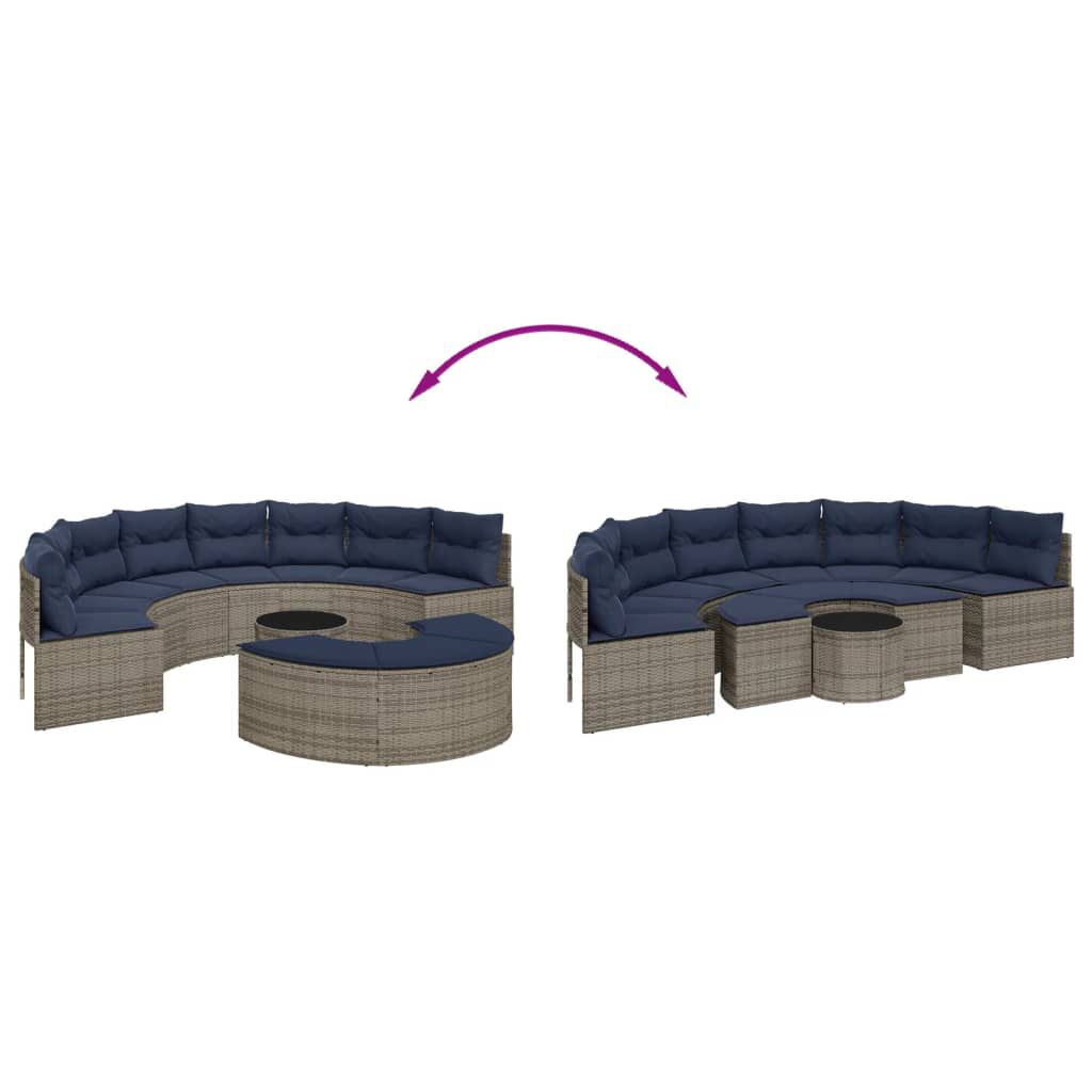 vidaXL 3 Piece Garden Sofa Set Half-Round Grey Poly Rattan