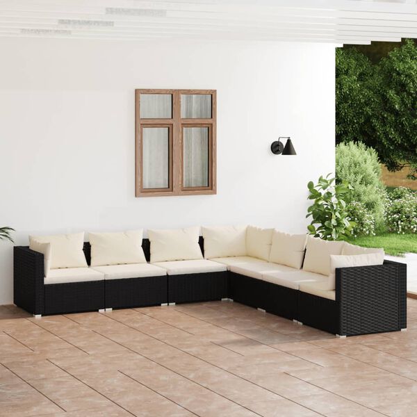 vidaXL 7 Piece Garden Lounge Set with Cushions Poly Rattan Black