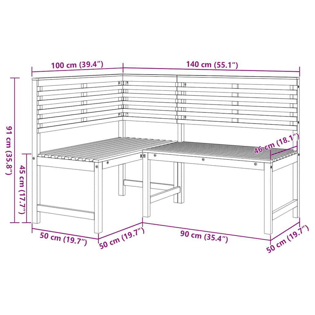 vidaXL Garden Corner Bench 140 cm Solid Acacia Wood