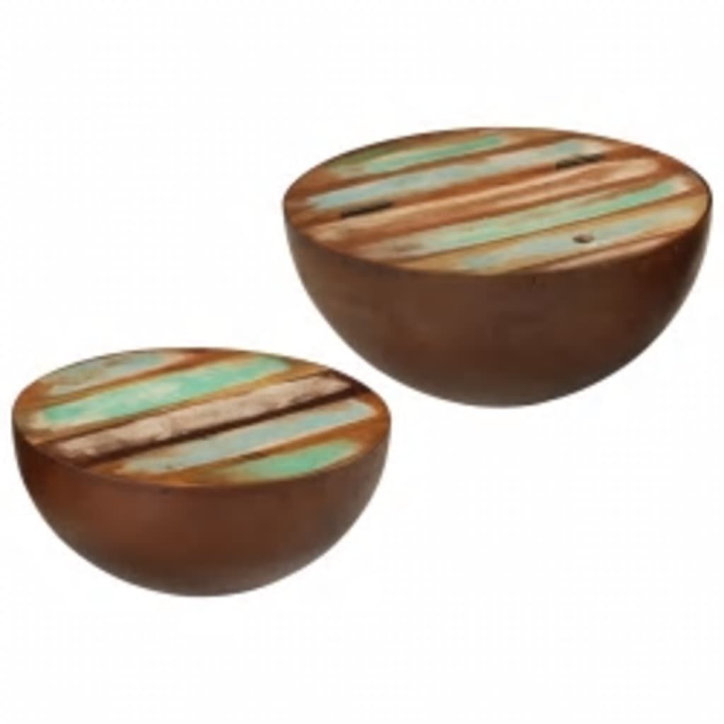 vidaXL Two Piece Bowl Shaped Coffee Table Set Solid Reclaimed Wood