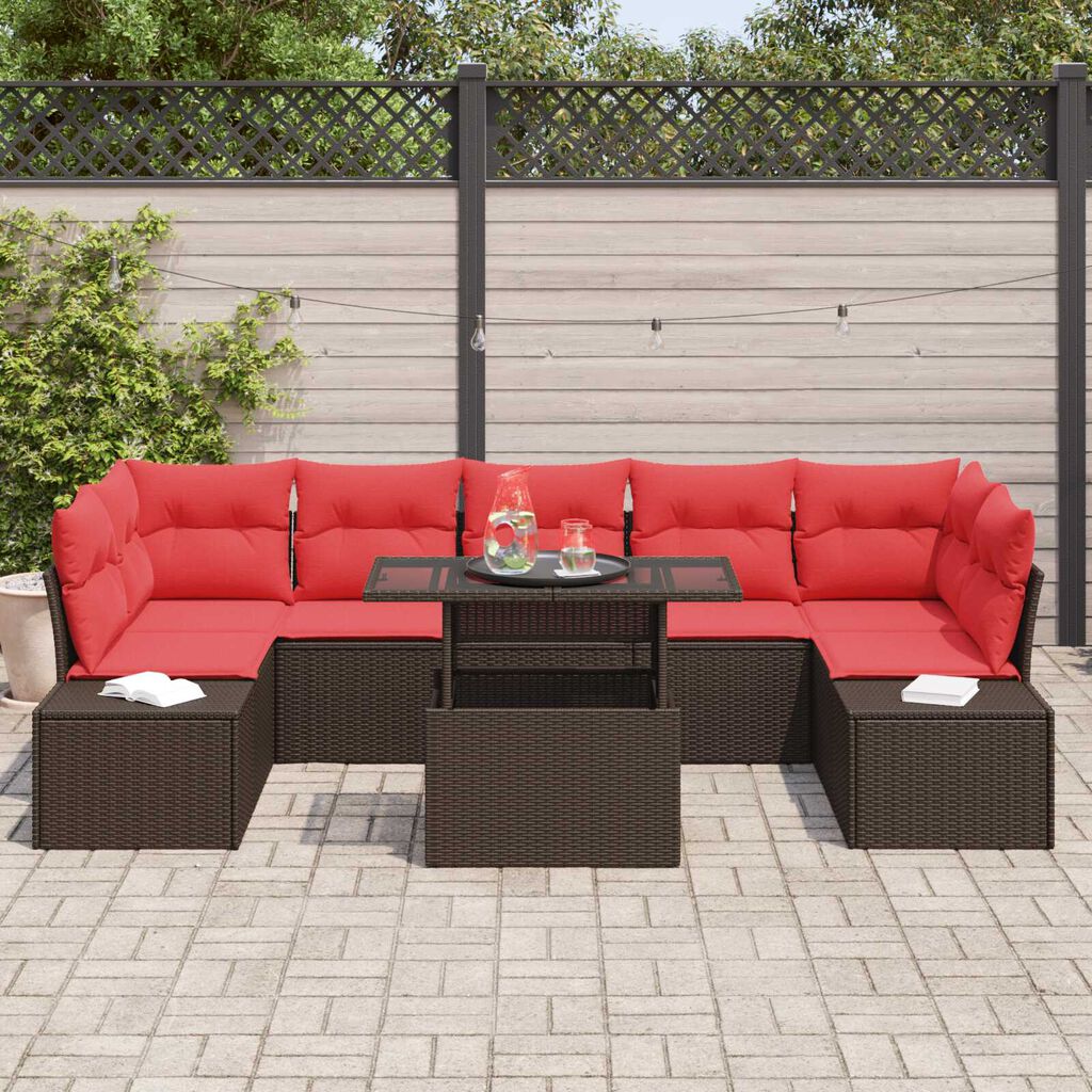vidaXL 8 Piece Garden Sofa Set with Cushions Brown Poly Rattan