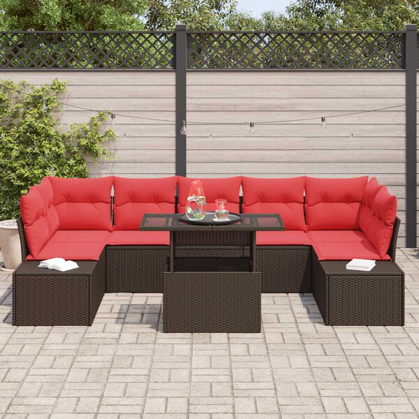 vidaXL 8 Piece Garden Sofa Set with Cushions Brown Poly Rattan